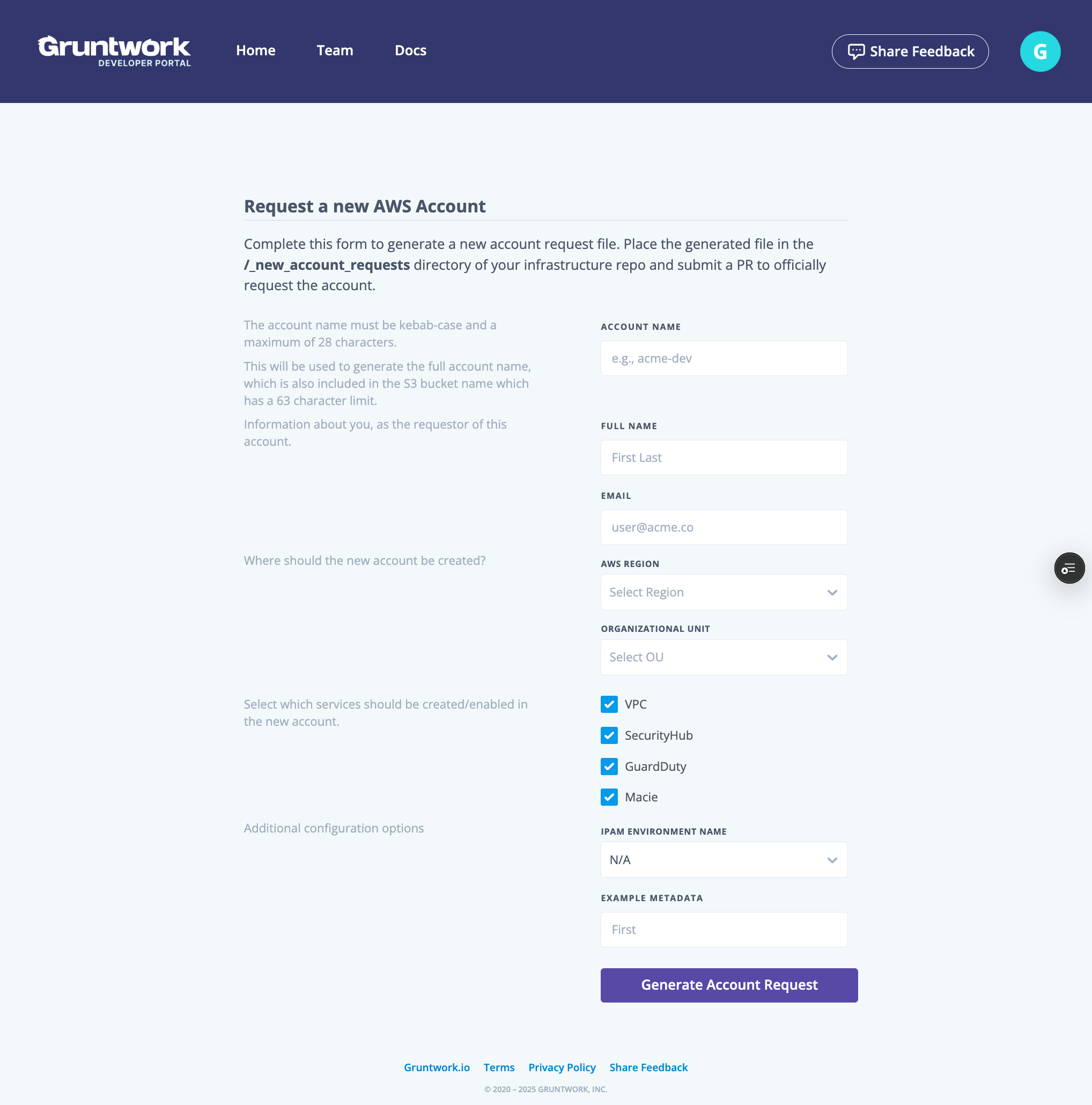 Account Request Generator