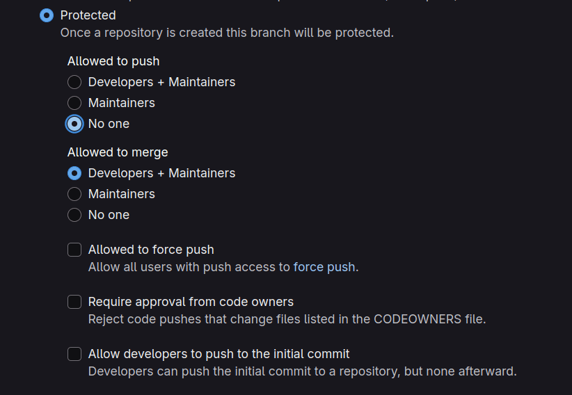 GitLab Branch Protection Settings