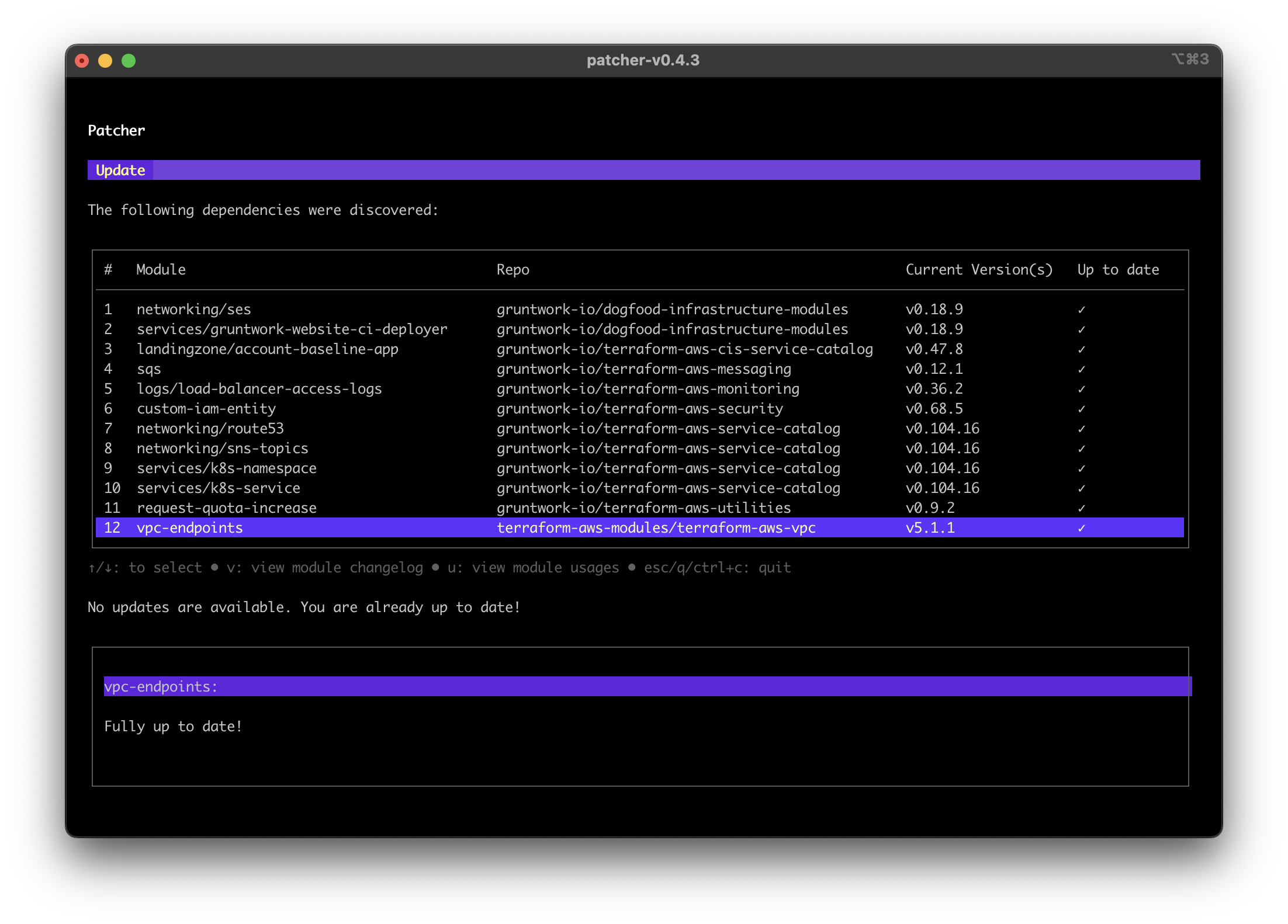 Screenshot of third party module dependency full up to date