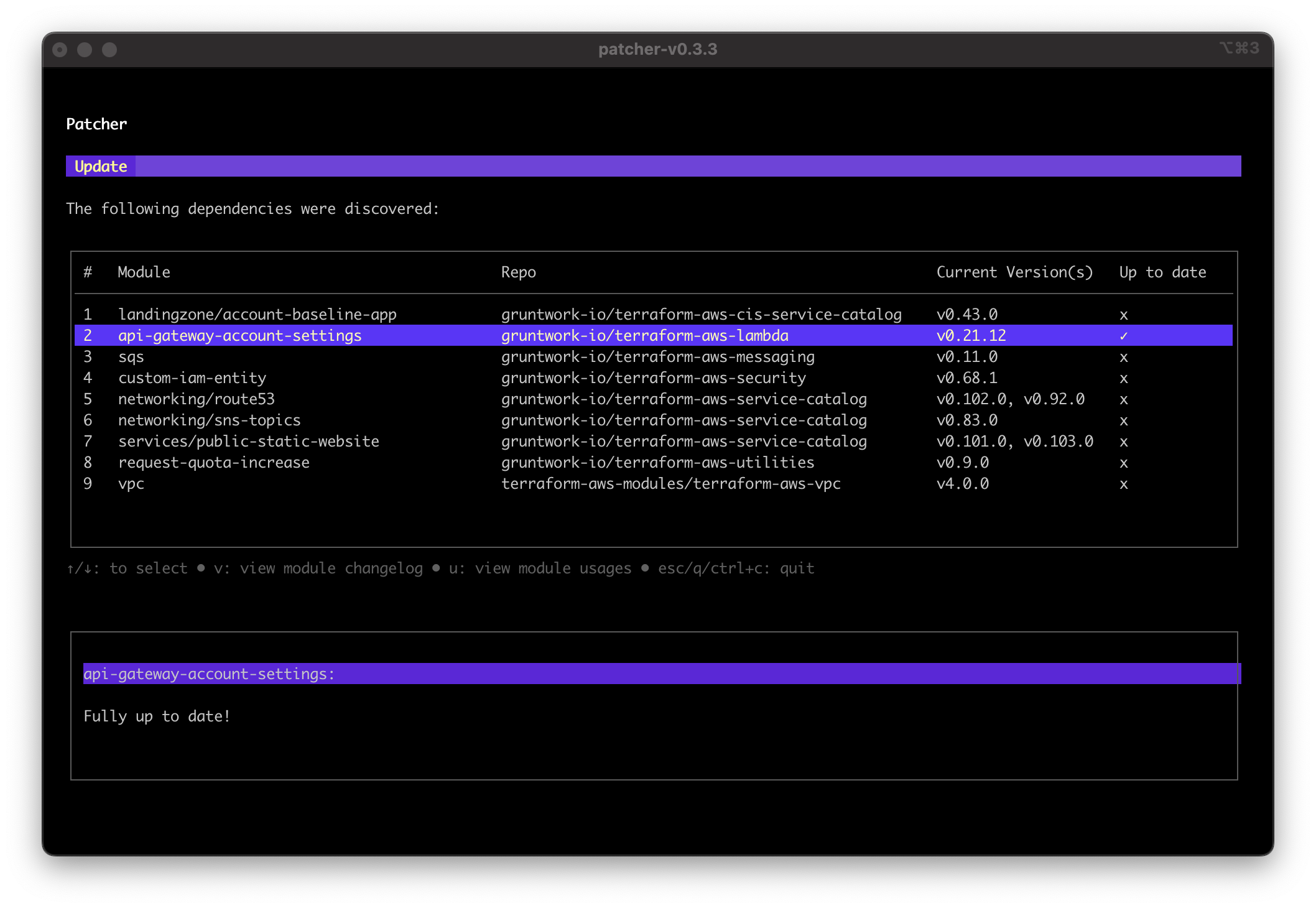 Patcher update screenshot showing dependendency that is fully up to date