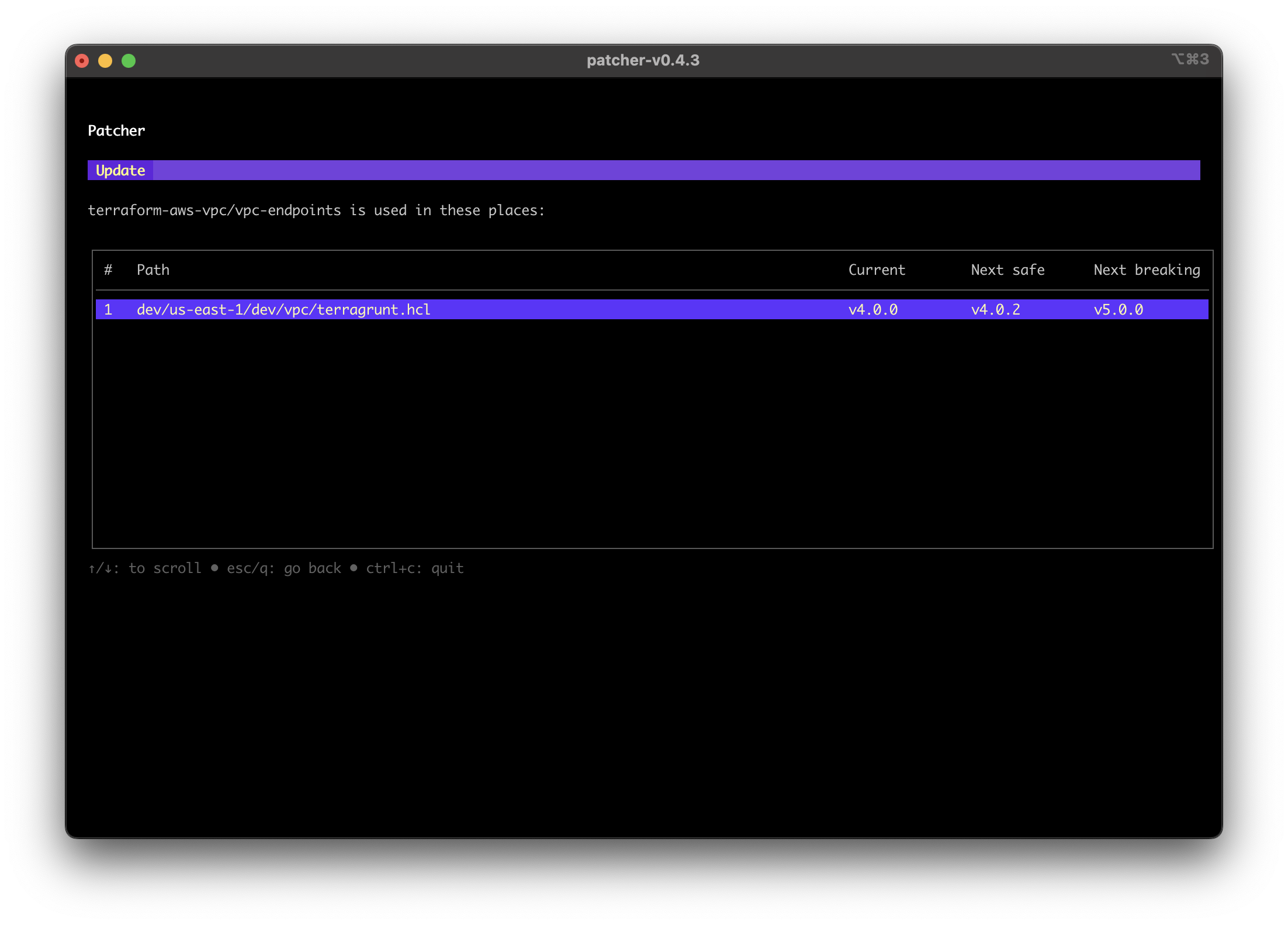 Screenshot of third party module dependency usages with updates available