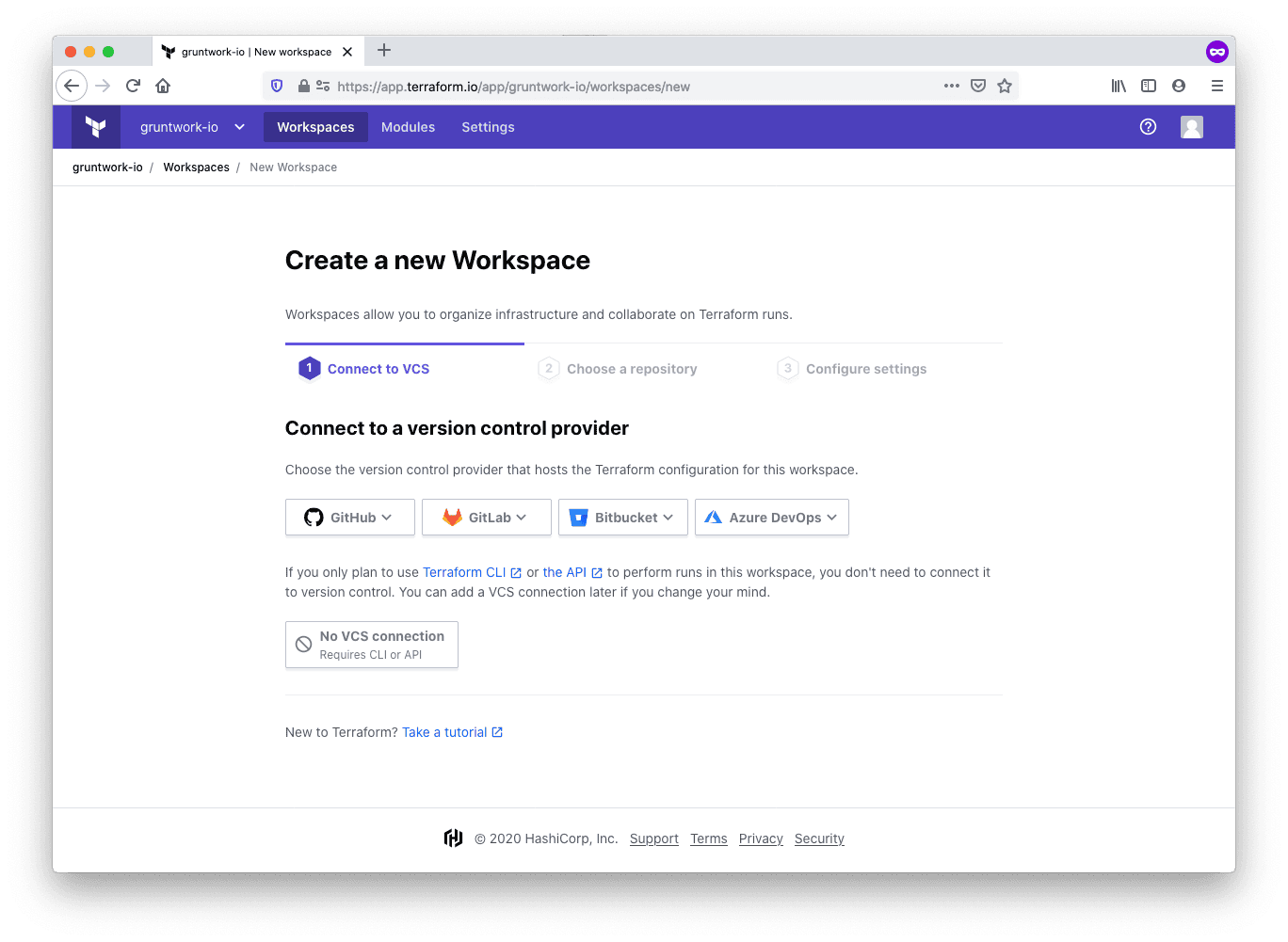Connect a workspace to a VCS