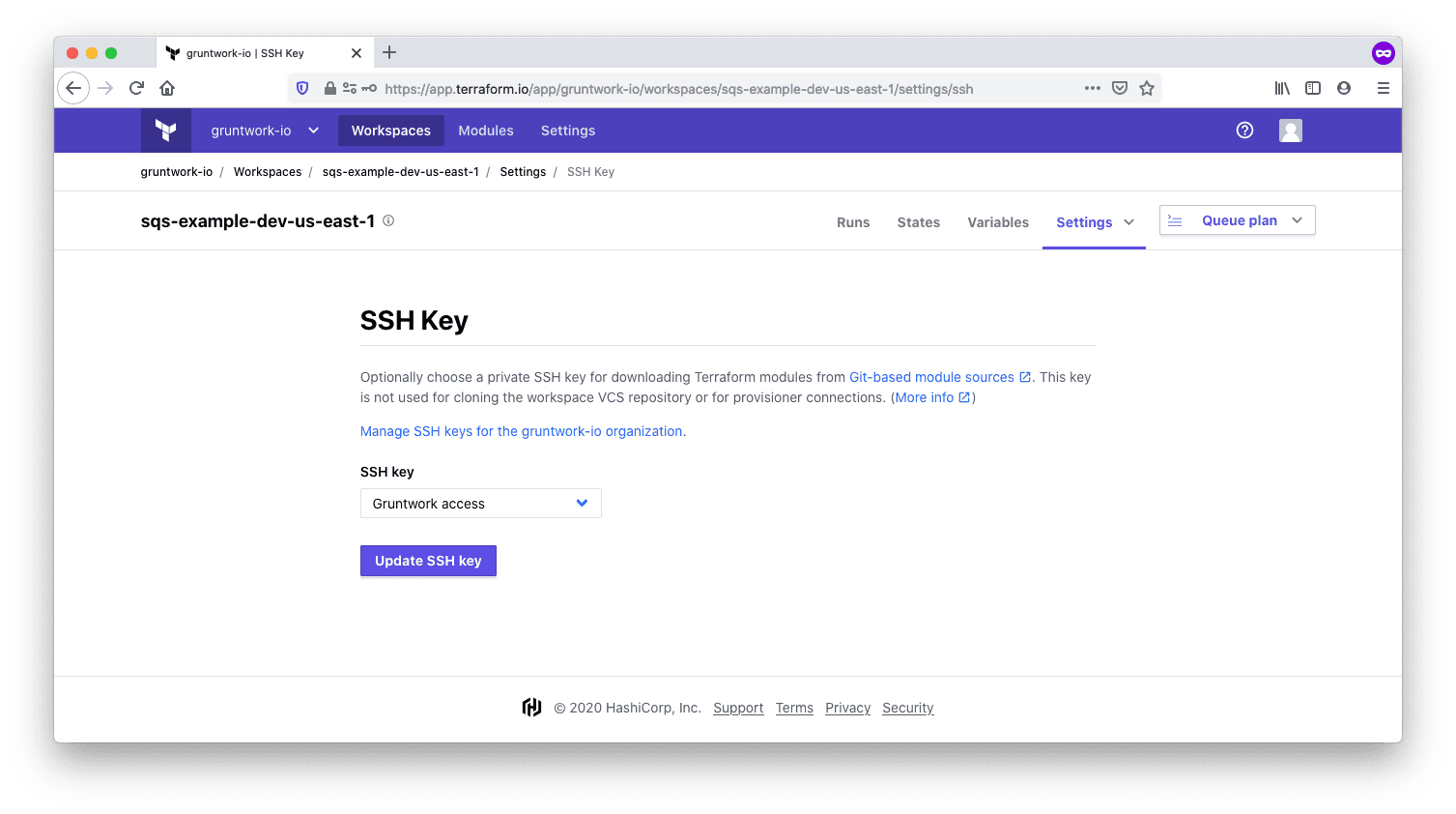 Choose the private SSH key