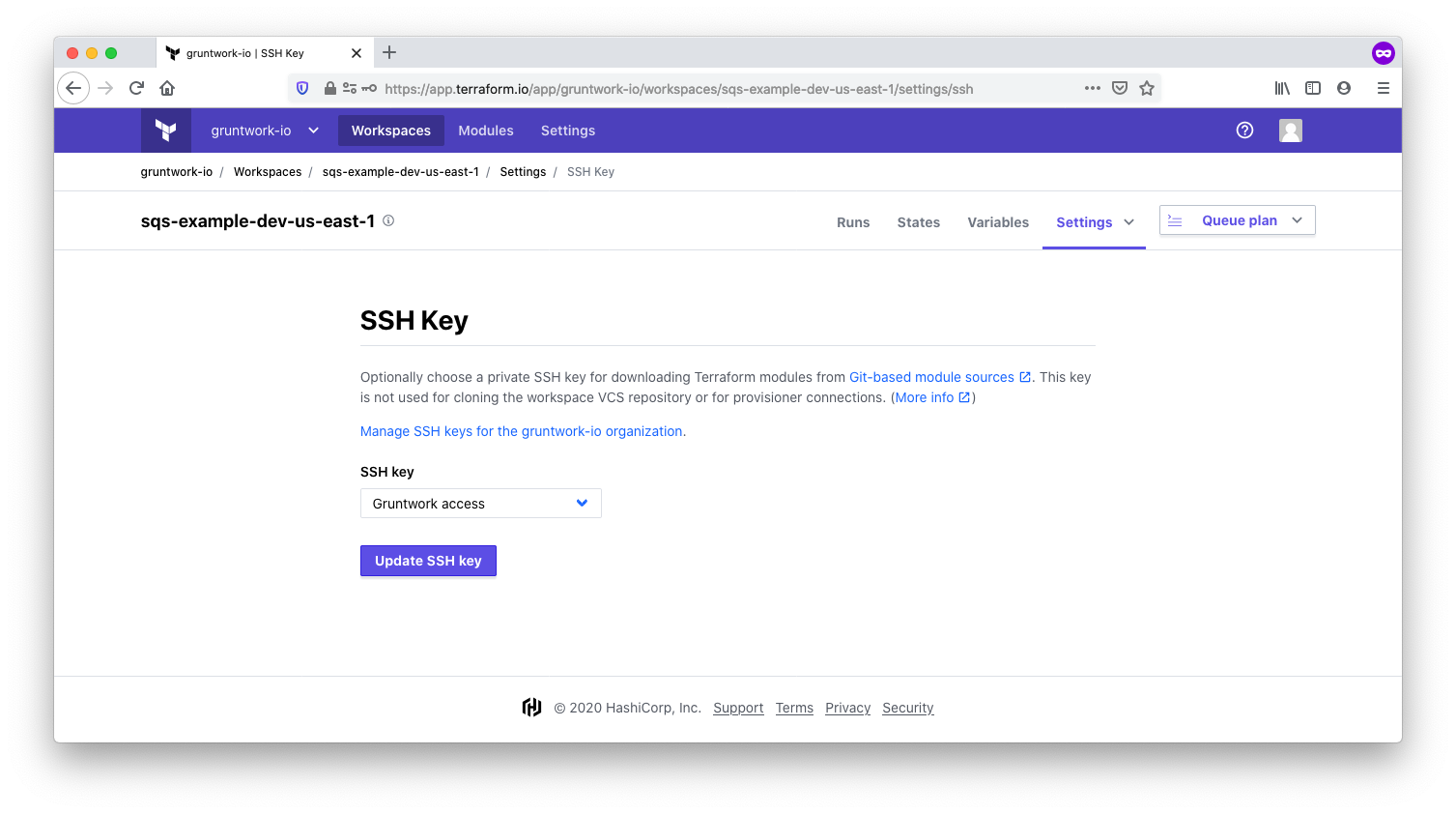 Choose the private SSH key